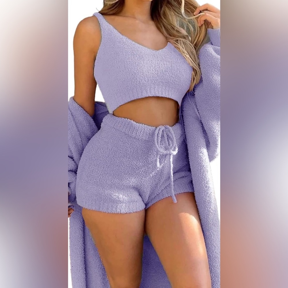 Mauve Boucle crop top & short SET